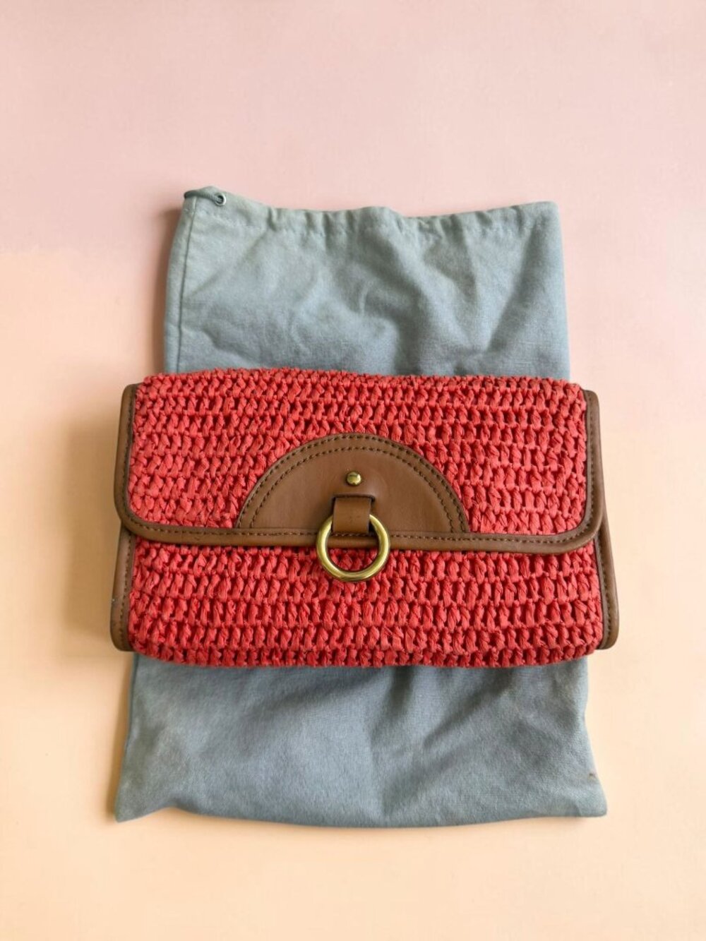LAUREN RALPH LAUREN Orange Tan Leather Summer Clutch Handbag